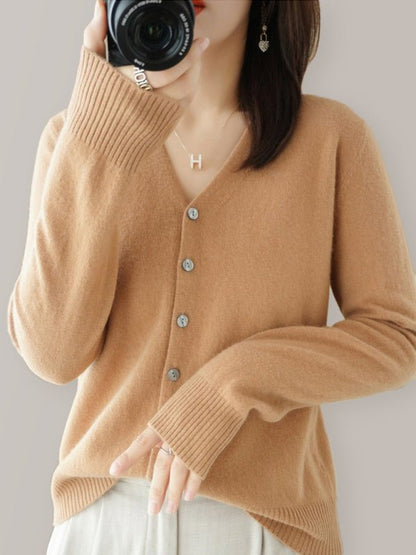 Elarova | Damen VAusschnitt Knopfverschluss Langarm Cardigan