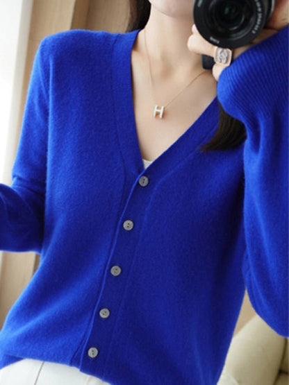 Elarova | Damen VAusschnitt Knopfverschluss Langarm Cardigan
