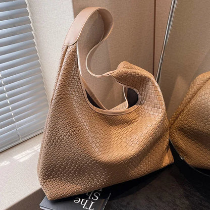 Elarova | Damen Vielseitige Schultertasche aus weichem Leder mit gewebtem HoboDesign