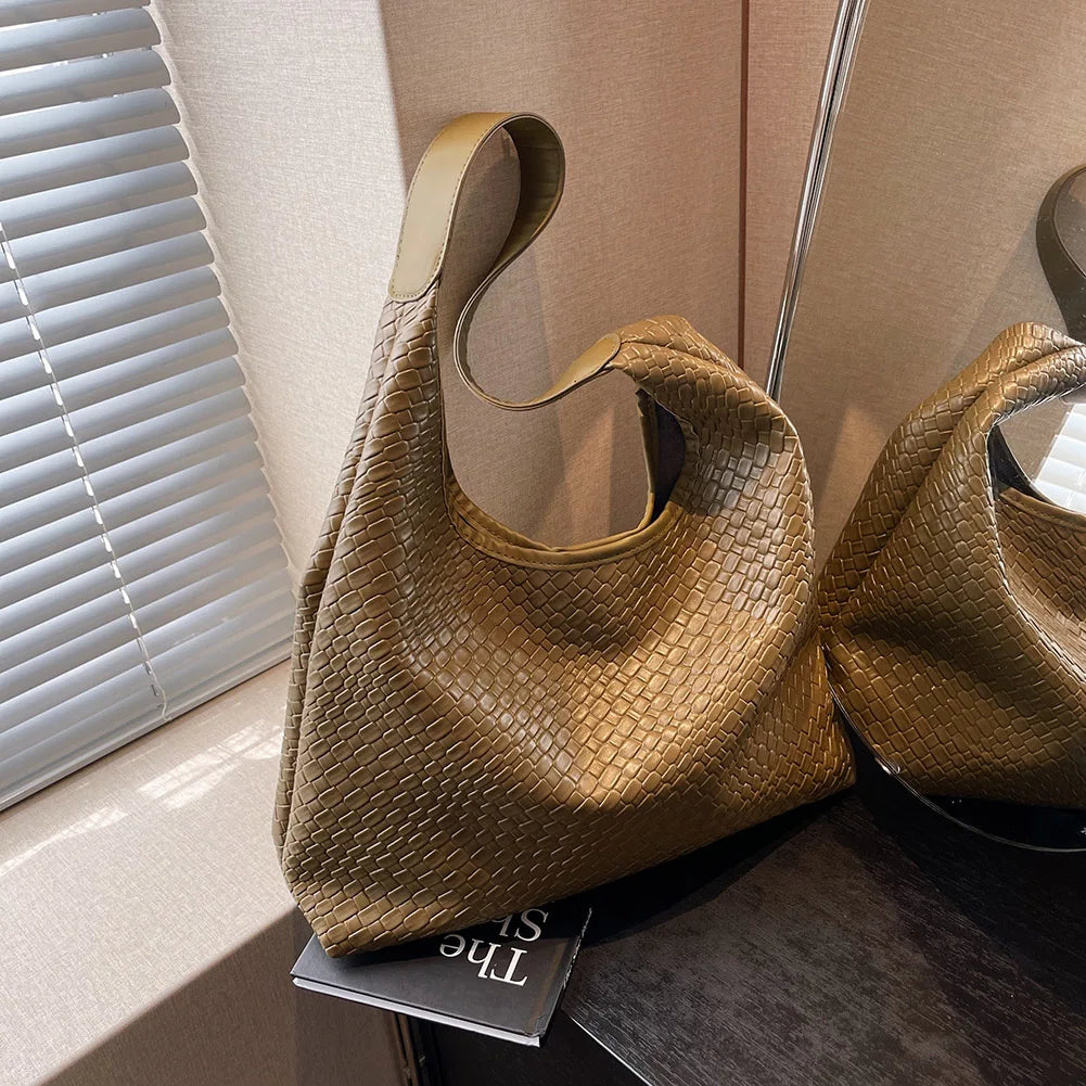 Elarova | Damen Vielseitige Schultertasche aus weichem Leder mit gewebtem HoboDesign