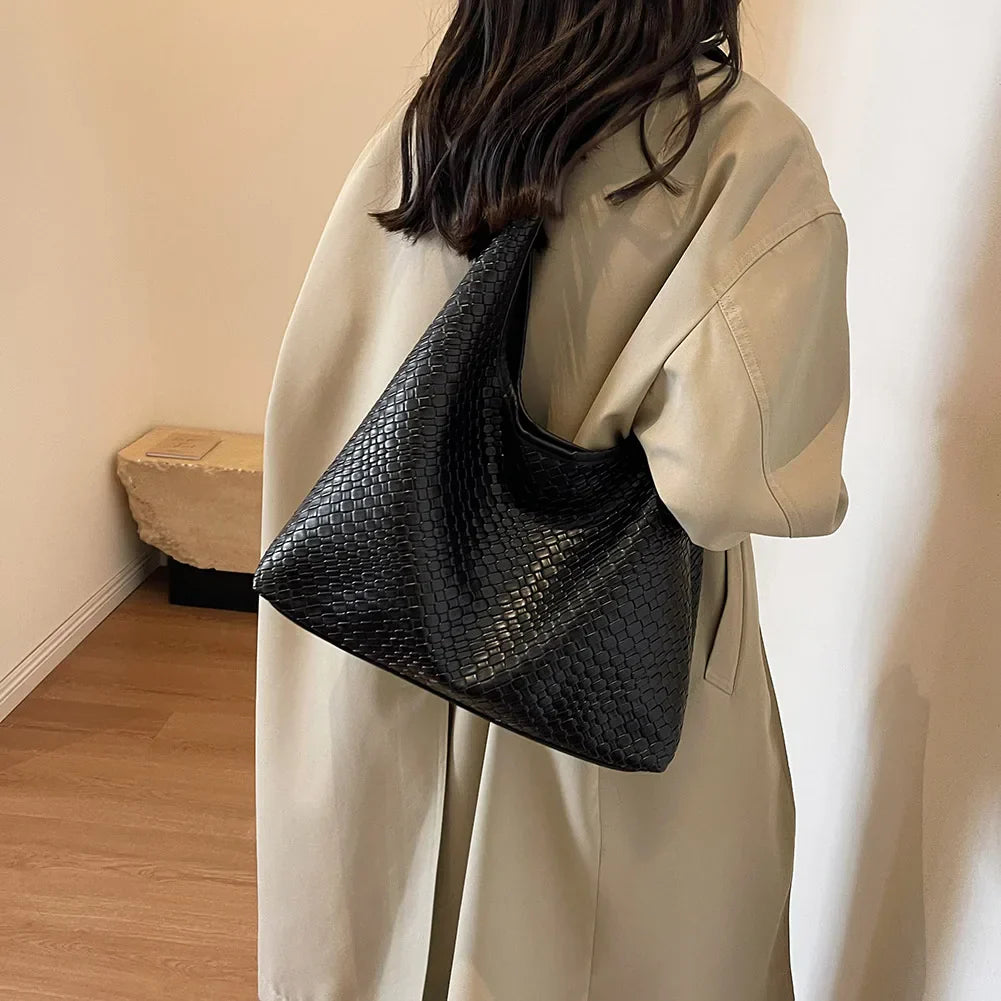 Elarova | Damen Vielseitige Schultertasche aus weichem Leder mit gewebtem HoboDesign