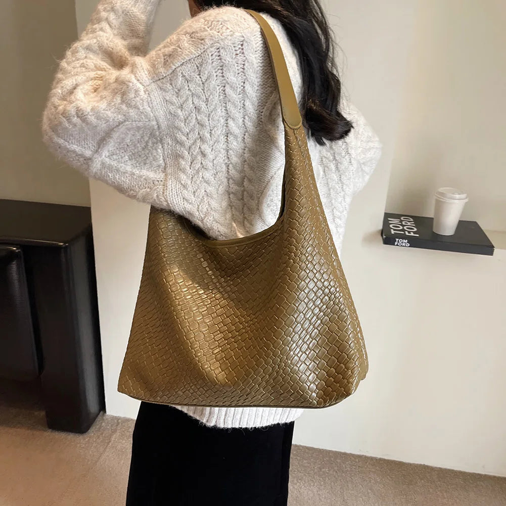 Elarova | Damen Vielseitige Schultertasche aus weichem Leder mit gewebtem HoboDesign