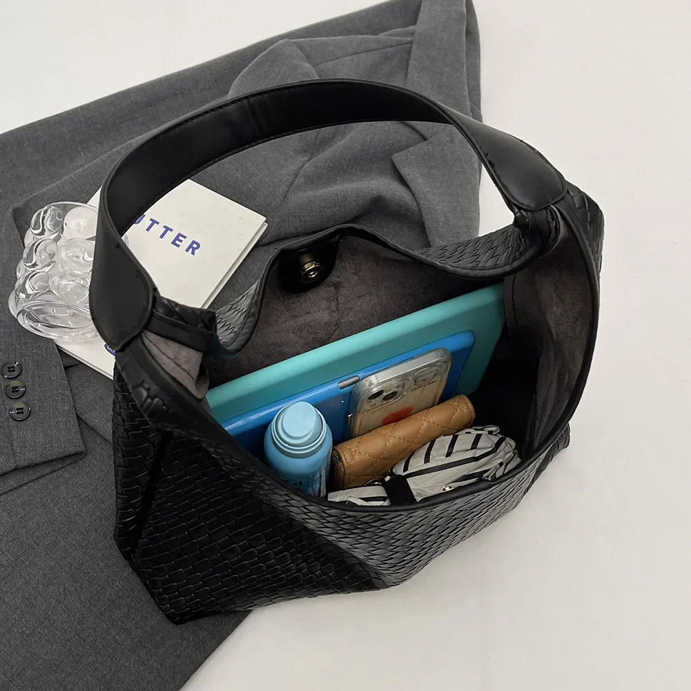 Elarova | Damen Vielseitige Schultertasche aus weichem Leder mit gewebtem HoboDesign