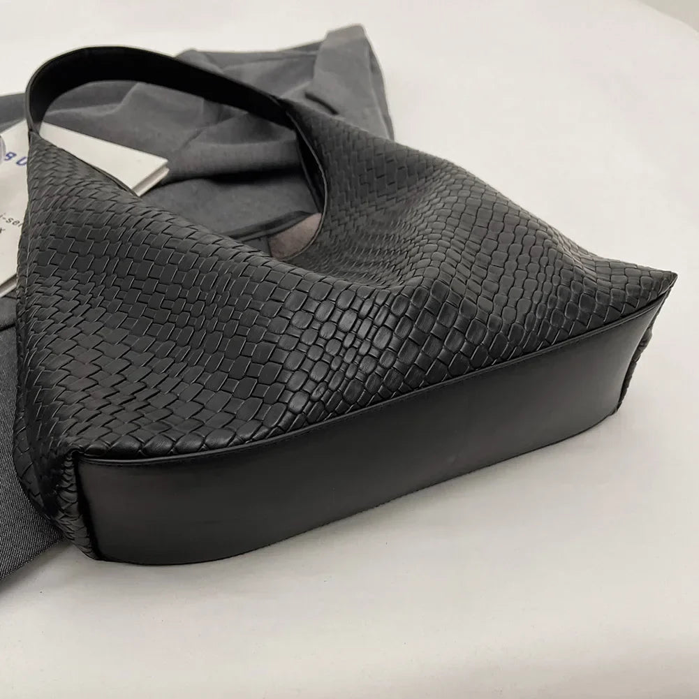 Elarova | Damen Vielseitige Schultertasche aus weichem Leder mit gewebtem HoboDesign