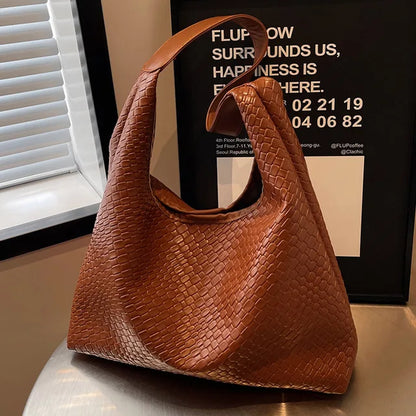 Elarova | Damen Vielseitige Schultertasche aus weichem Leder mit gewebtem HoboDesign