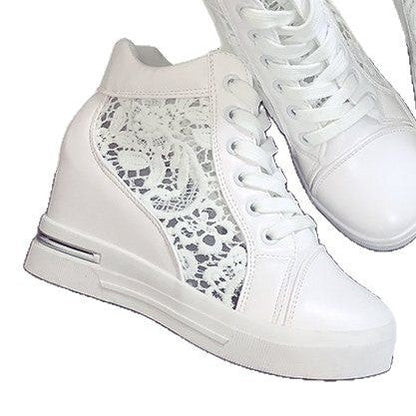 Elarova | Damen WedgeSneaker mit modischem SpitzenDetail und lässigem MetallicFinish