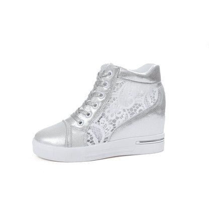 Elarova | Damen WedgeSneaker mit modischem SpitzenDetail und lässigem MetallicFinish