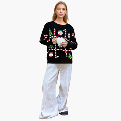 Elarova | Damen Weihnachts-Pullover mit Baum und Schneeflockenmotiv