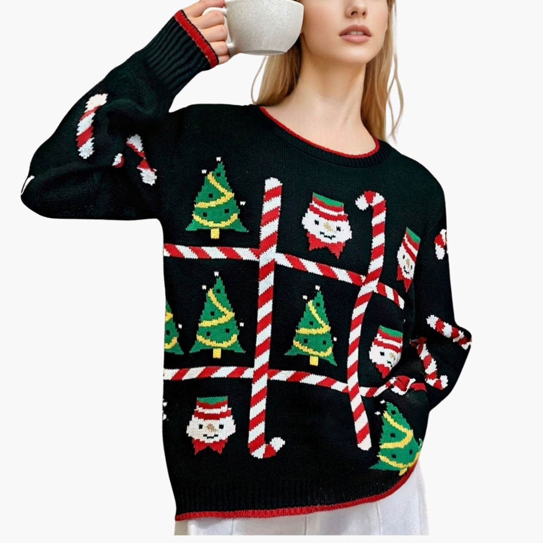 Elarova | Damen Weihnachts-Pullover mit Baum und Schneeflockenmotiv