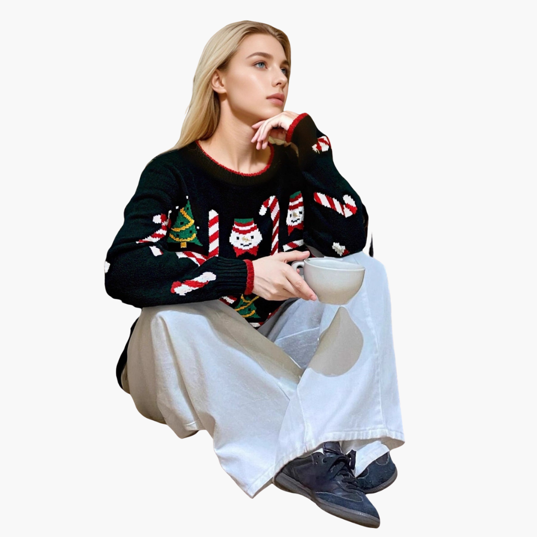 Elarova | Damen Weihnachts-Pullover mit Baum und Schneeflockenmotiv