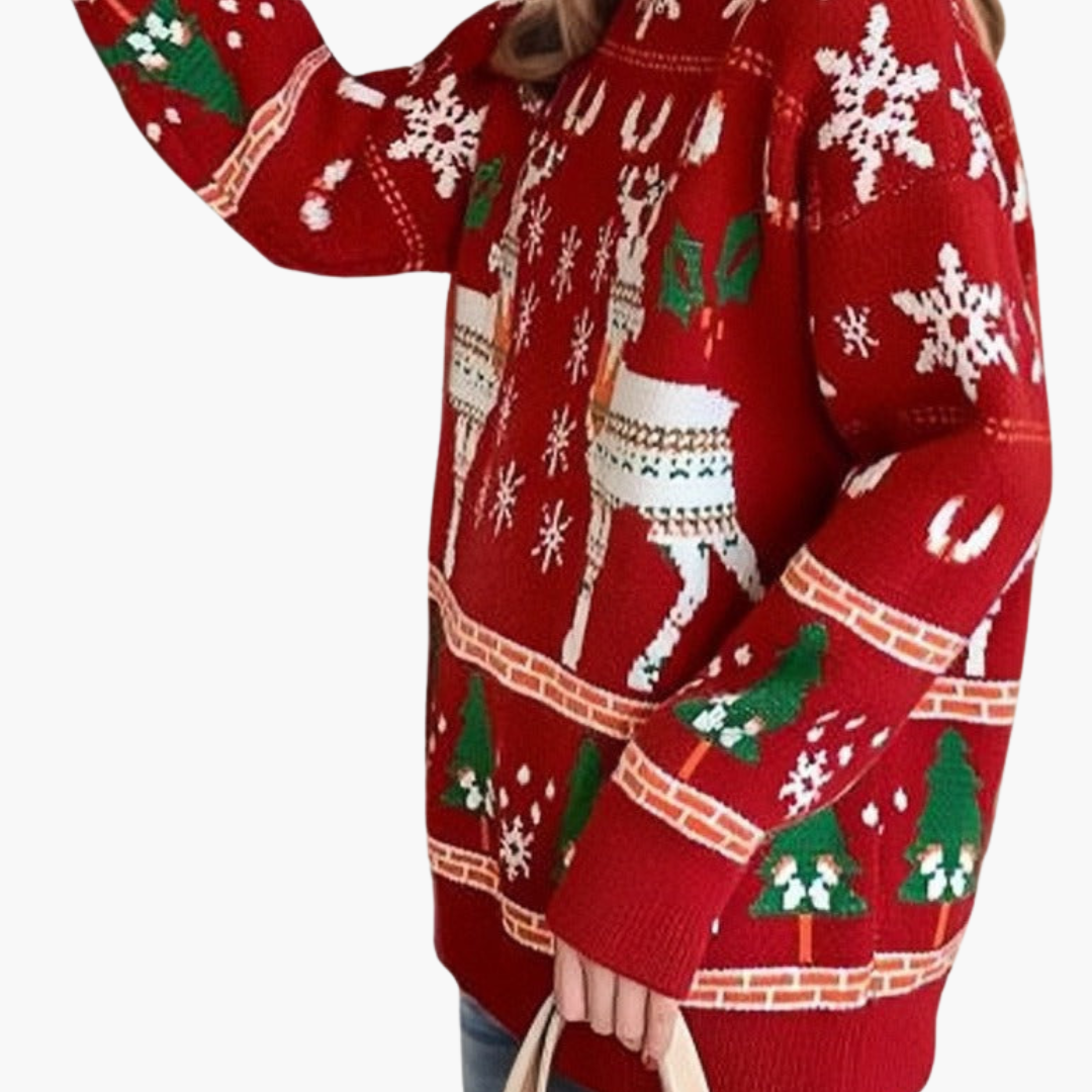 Elarova | Damen Weihnachts Pullover mit Rentier und Schneeflockenmotiv