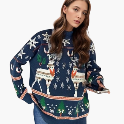 Elarova | Damen Weihnachts Pullover mit Rentier und Schneeflockenmotiv