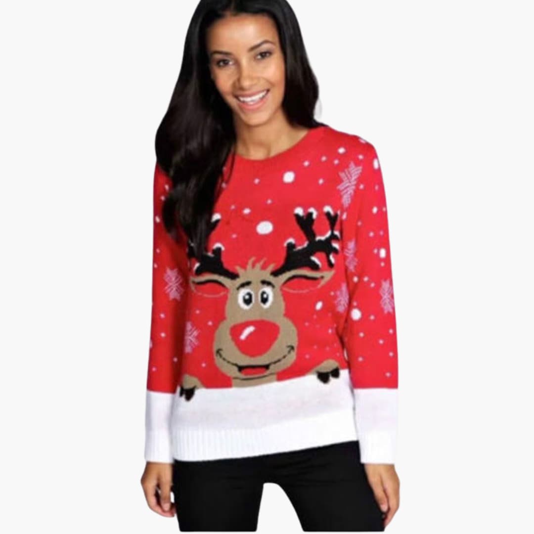 Elarova | Damen Weihnachts Pullover mit Rentier und Schneeflockenmuster
