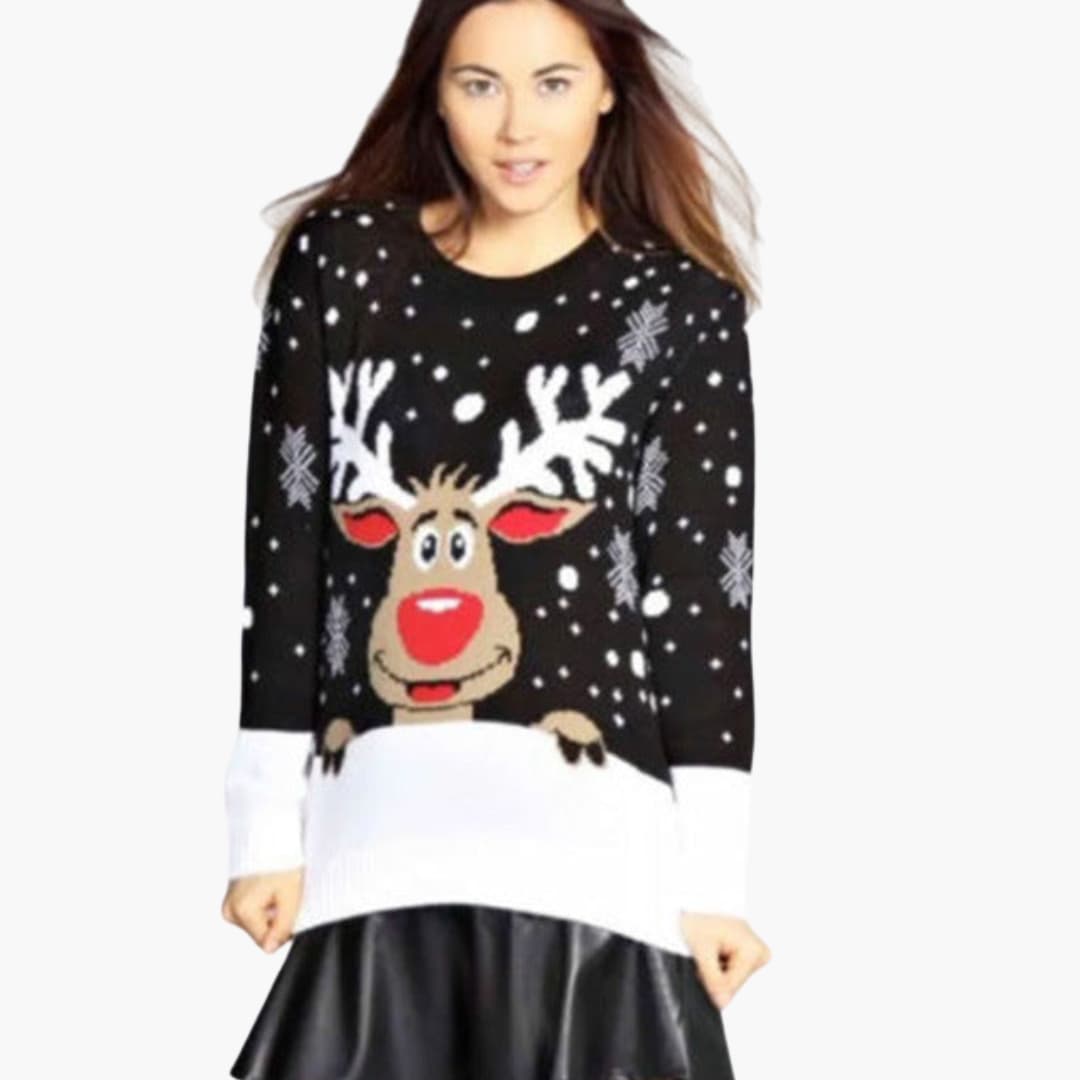 Elarova | Damen Weihnachts Pullover mit Rentier und Schneeflockenmuster