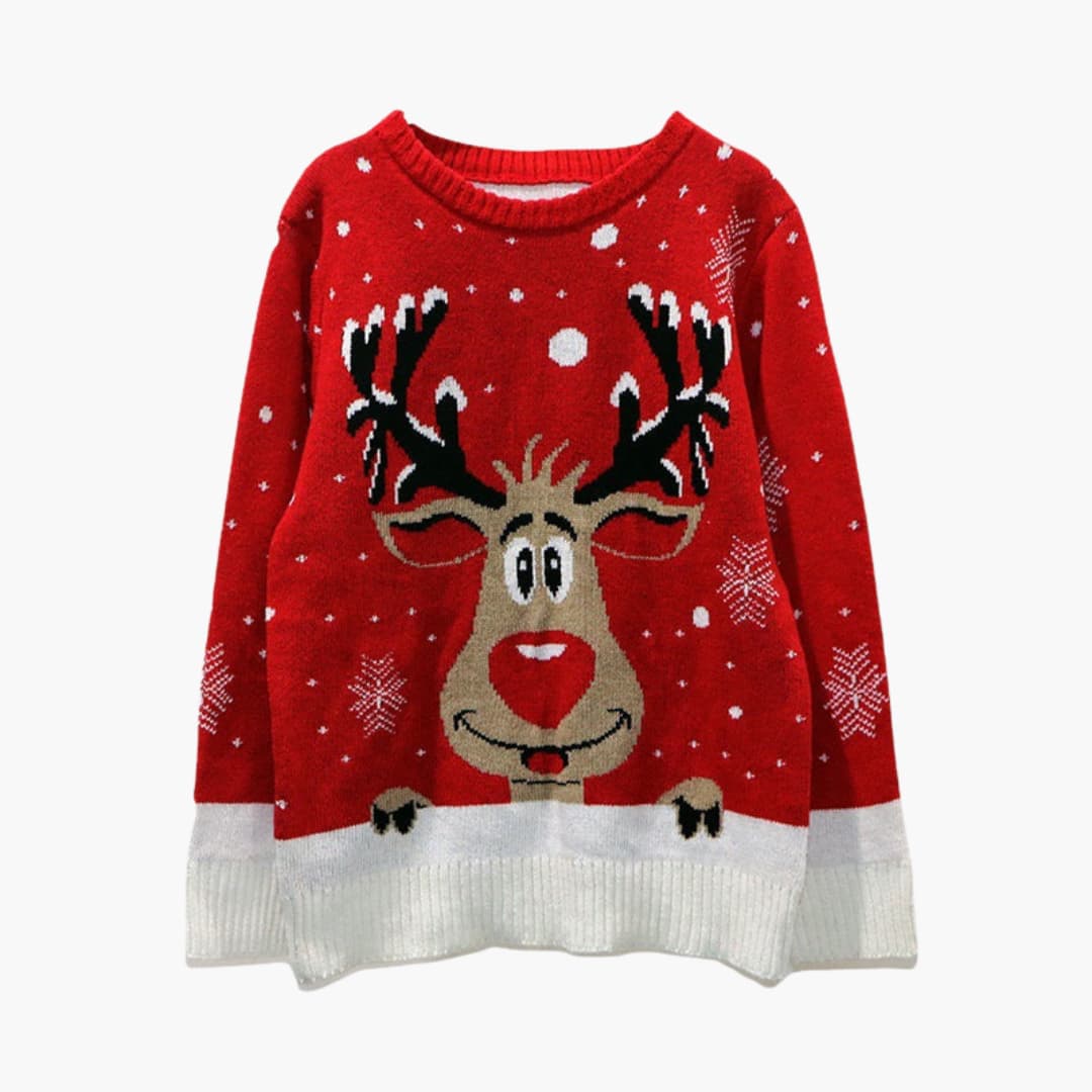 Elarova | Damen Weihnachts Pullover mit Rentier und Schneeflockenmuster
