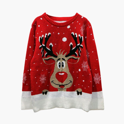 Elarova | Damen Weihnachts Pullover mit Rentier und Schneeflockenmuster