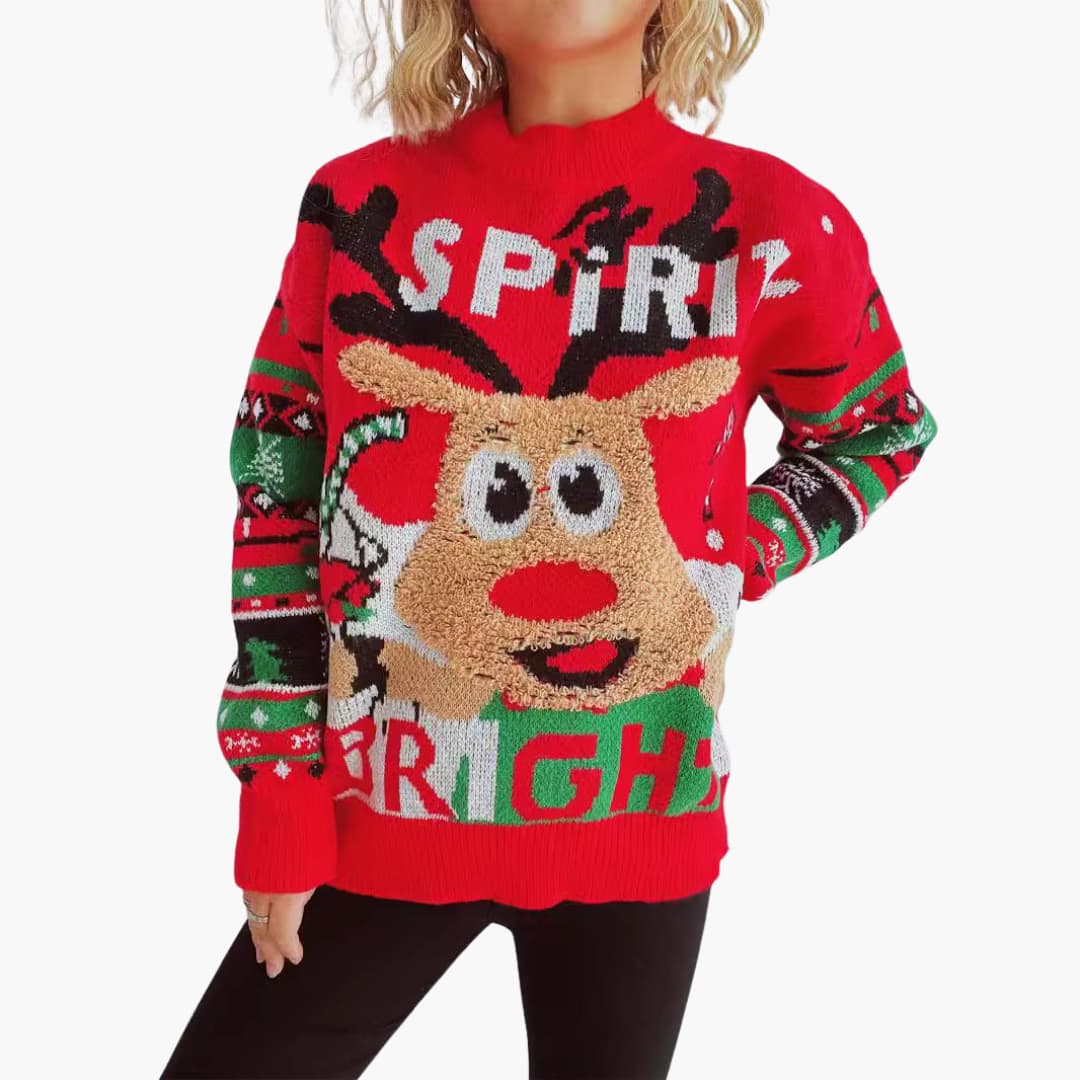 Elarova | Damen Weihnachts-Pullover mit Rentiermotiv und festlichem Strickmuster