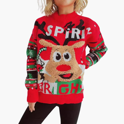 Elarova | Damen Weihnachts-Pullover mit Rentiermotiv und festlichem Strickmuster