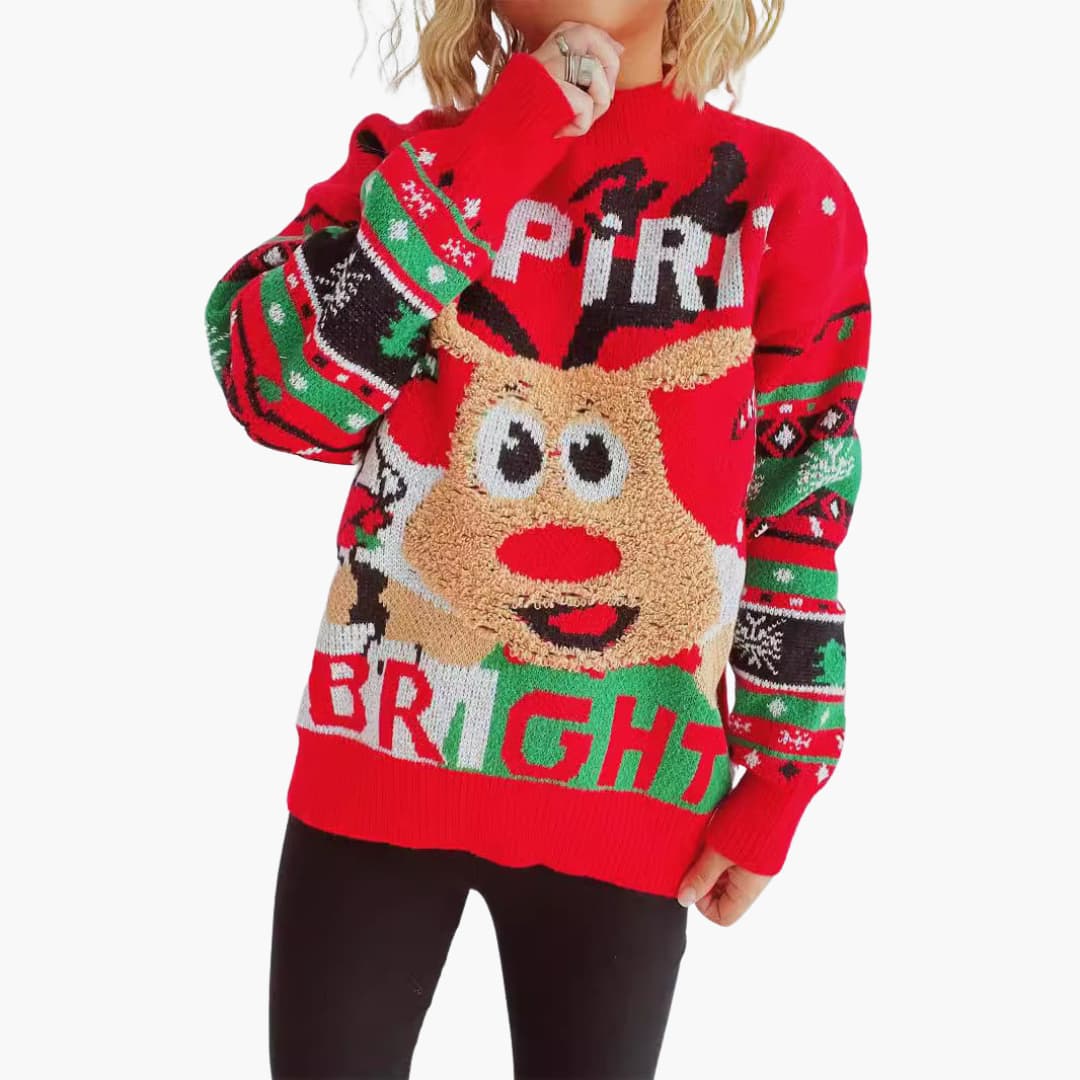 Elarova | Damen Weihnachts-Pullover mit Rentiermotiv und festlichem Strickmuster