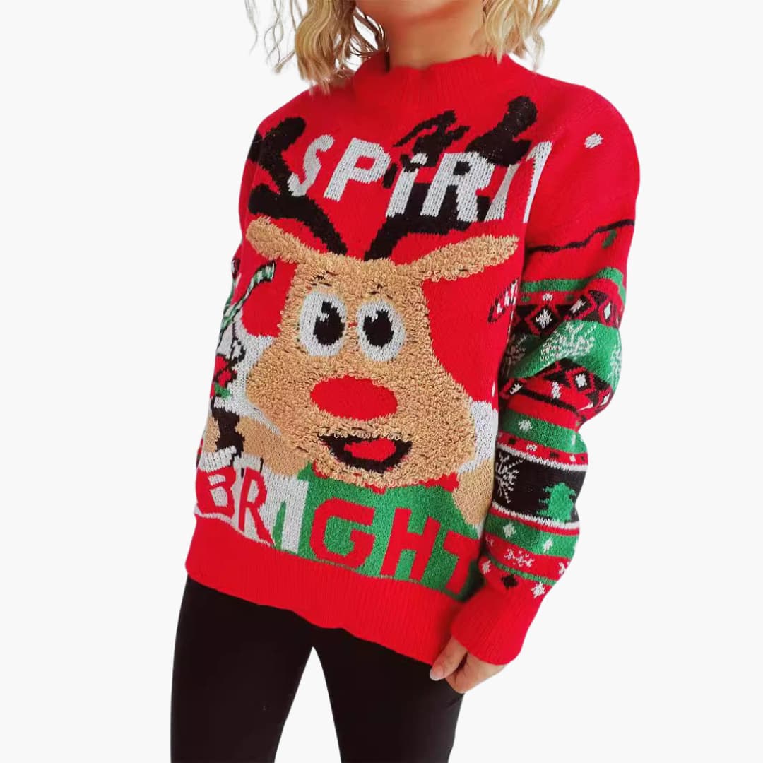 Elarova | Damen Weihnachts-Pullover mit Rentiermotiv und festlichem Strickmuster