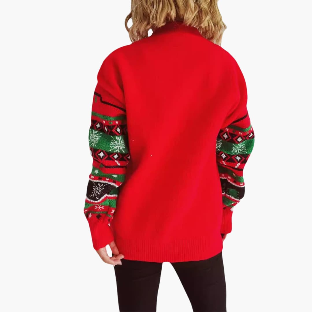 Elarova | Damen Weihnachts-Pullover mit Rentiermotiv und festlichem Strickmuster