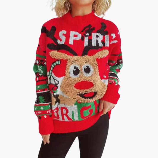 Elarova | Damen Weihnachts-Pullover mit Rentiermotiv und festlichem Strickmuster