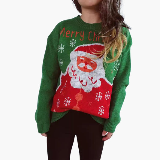 Elarova | Damen Weihnachts-Pullover mit Santa-Motiv und Schneeflocken-Design