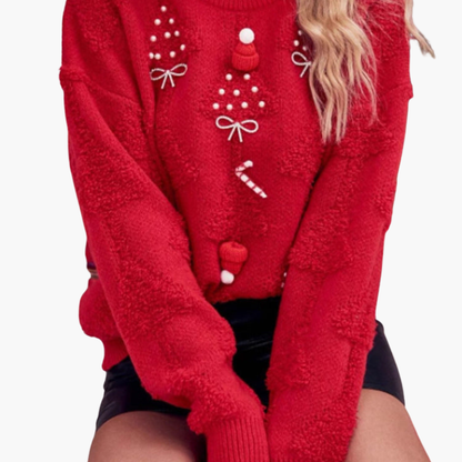 Elarova | Damen Weihnachtspullover mit 3D Tannenbaum und gestickten Motiven