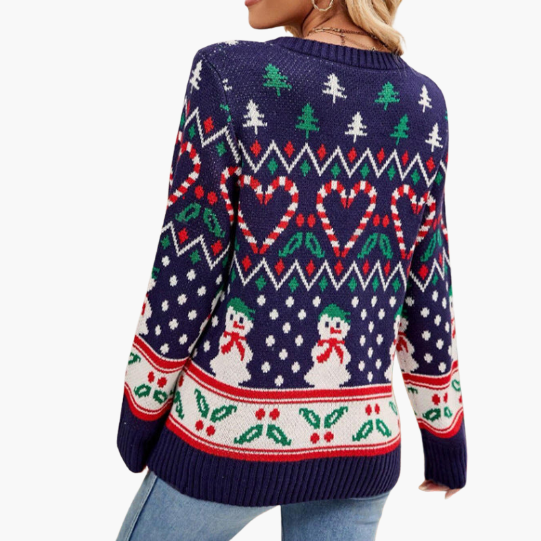 Elarova | Damen Weihnachtspullover mit Herz und Tannenbaum-Motiv