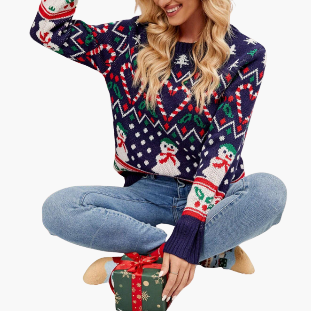 Elarova | Damen Weihnachtspullover mit Herz und Tannenbaum-Motiv