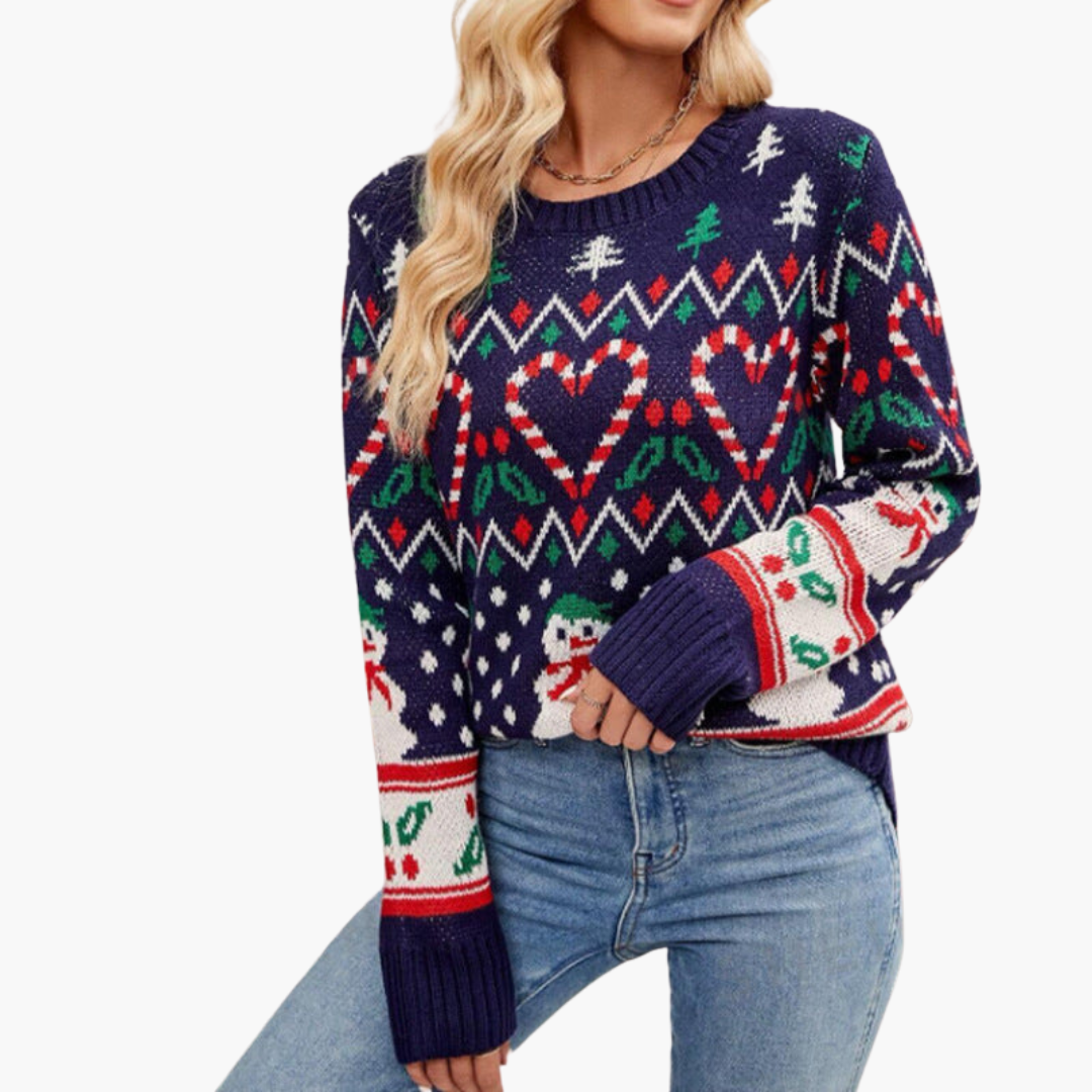 Elarova | Damen Weihnachtspullover mit Herz und Tannenbaum-Motiv