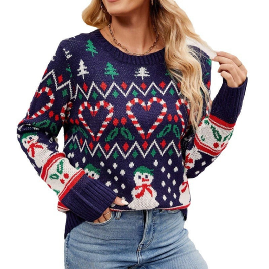 Elarova | Damen Weihnachtspullover mit Herz und Tannenbaum-Motiv