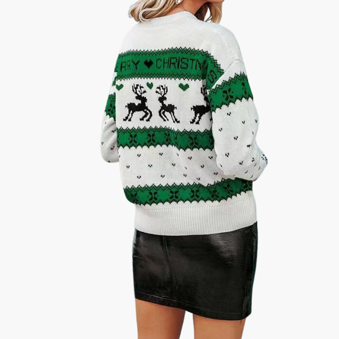 Elarova | Damen Weihnachtspullover mit Rentier und Schneeflockenmuster