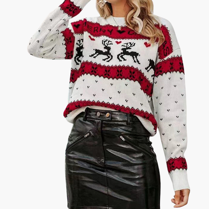 Elarova | Damen Weihnachtspullover mit Rentier und Schneeflockenmuster