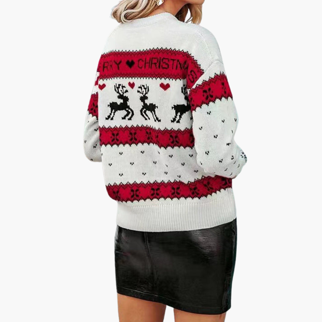 Elarova | Damen Weihnachtspullover mit Rentier und Schneeflockenmuster