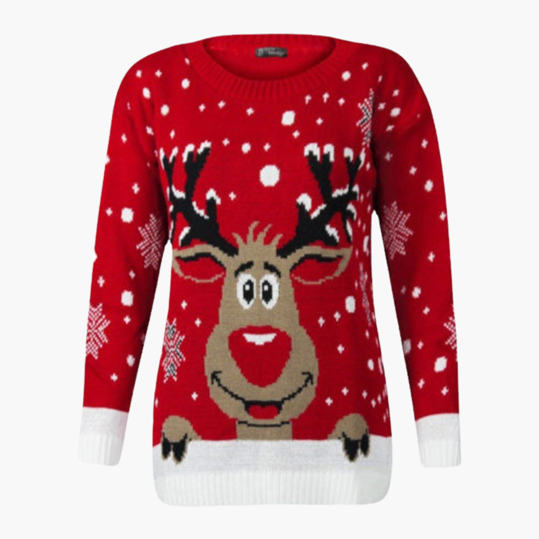 Elarova | Damen Weihnachtspullover mit Rentier und Schneeflockenmuster