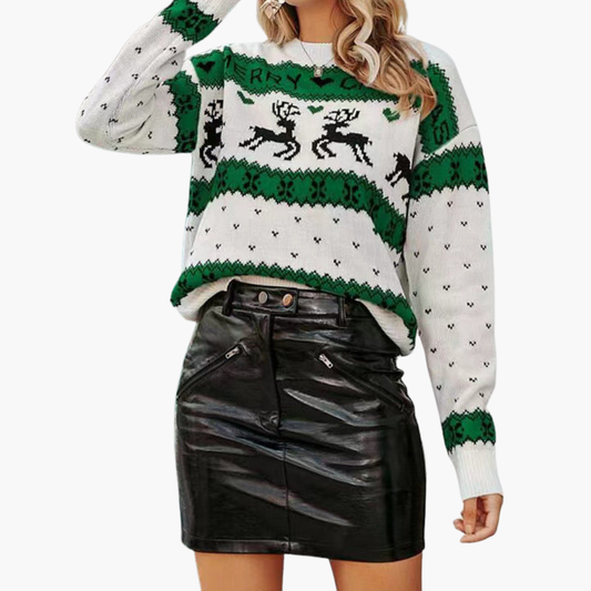 Elarova | Damen Weihnachtspullover mit Rentier und Schneeflockenmuster