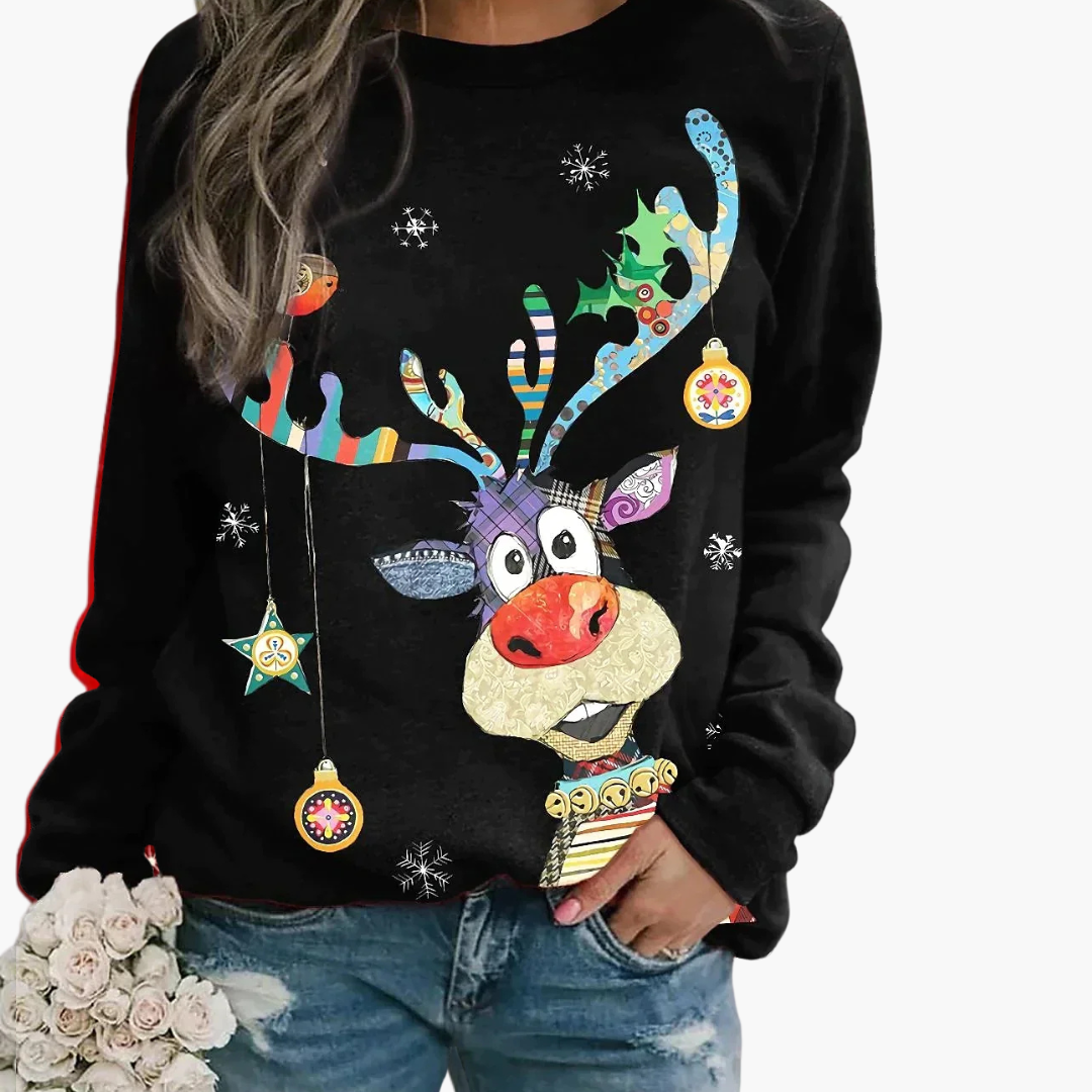 Elarova | Damen Weihnachtspullover mit Rentier und Schneemann-Print