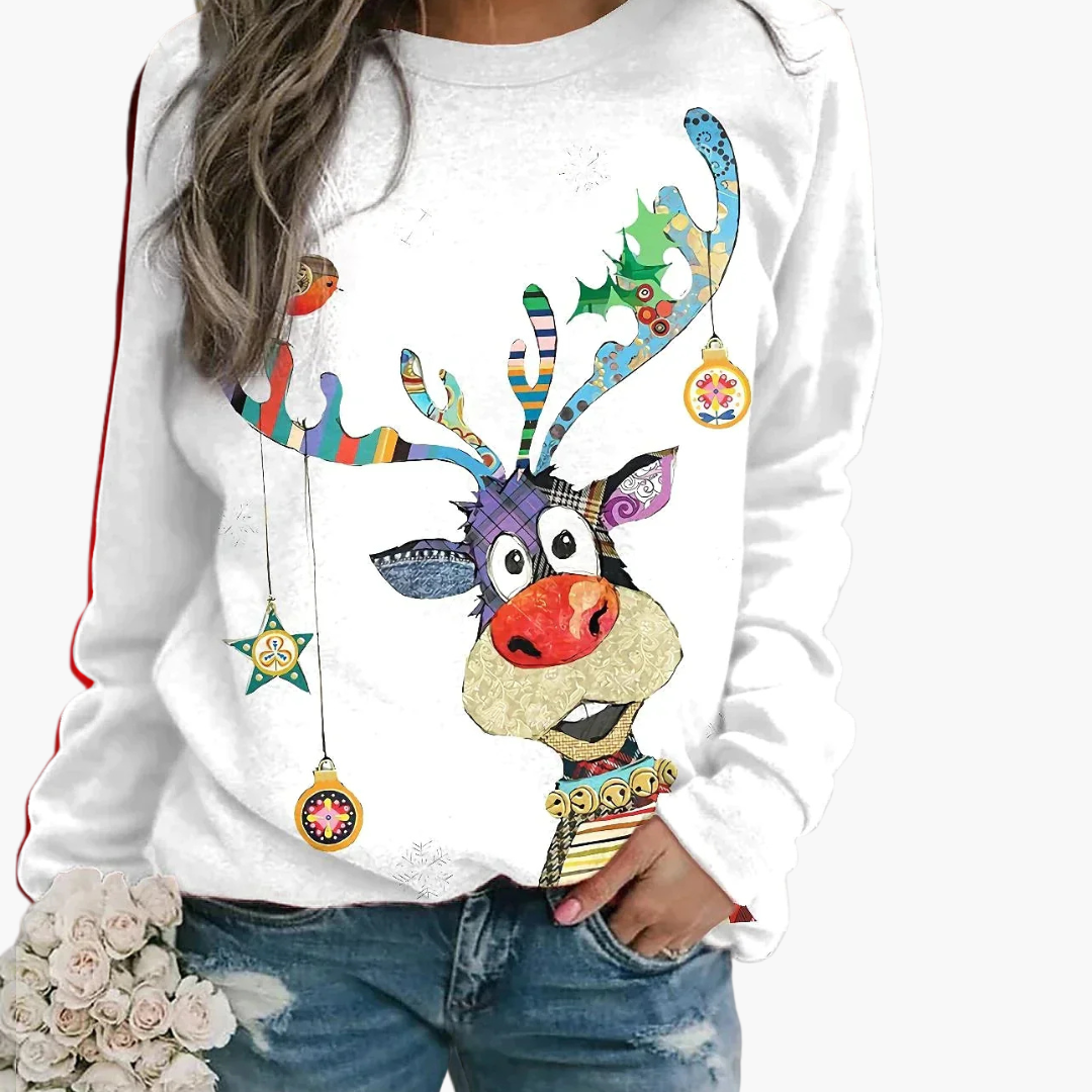 Elarova | Damen Weihnachtspullover mit Rentier und Schneemann-Print