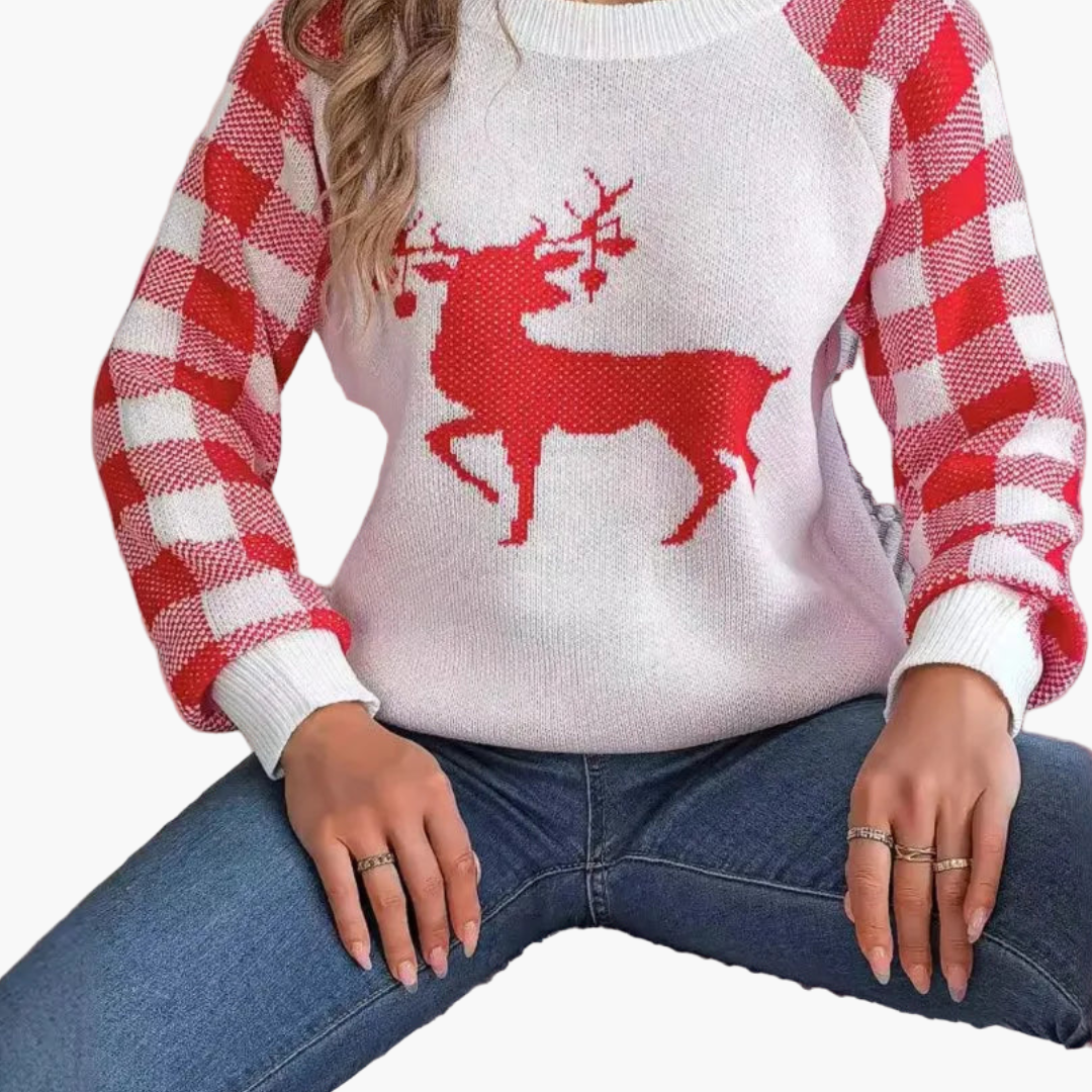 Elarova | Damen Weihnachtspullover mit Rundhalsausschnitt und Strickoberfläche