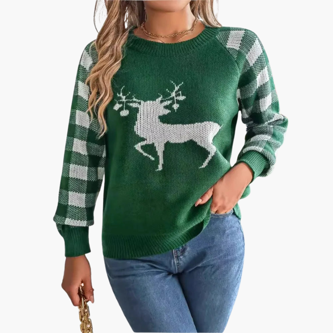 Elarova | Damen Weihnachtspullover mit Rundhalsausschnitt und Strickoberfläche