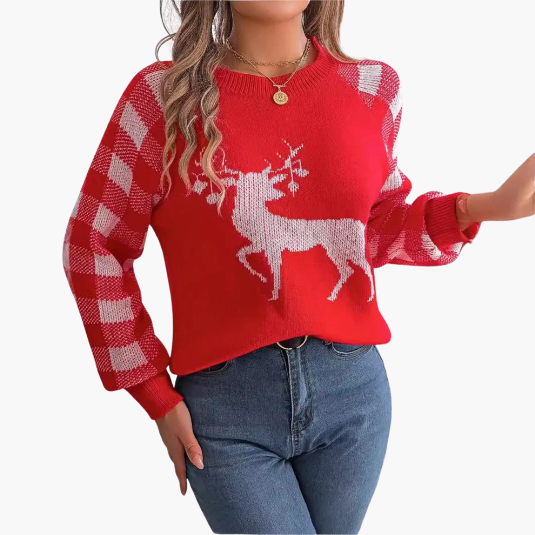 Elarova | Damen Weihnachtspullover mit Rundhalsausschnitt und Strickoberfläche