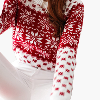 Elarova | Damen-Weihnachtspullover mit Schneeflockenmotiv und Rippbündchen