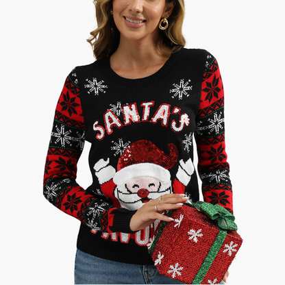 Elarova | Damen Weihnachtspullover mit Schneemann und Tannenbaum-Motiv