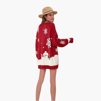 Elarova | Damen Weihnachtspullover mit Schneemann und Tannenbaum Motiv