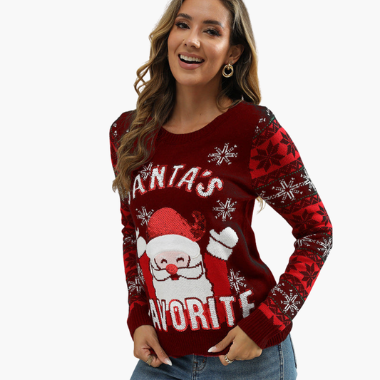 Elarova | Damen Weihnachtspullover mit Schneemann und Tannenbaum-Motiv