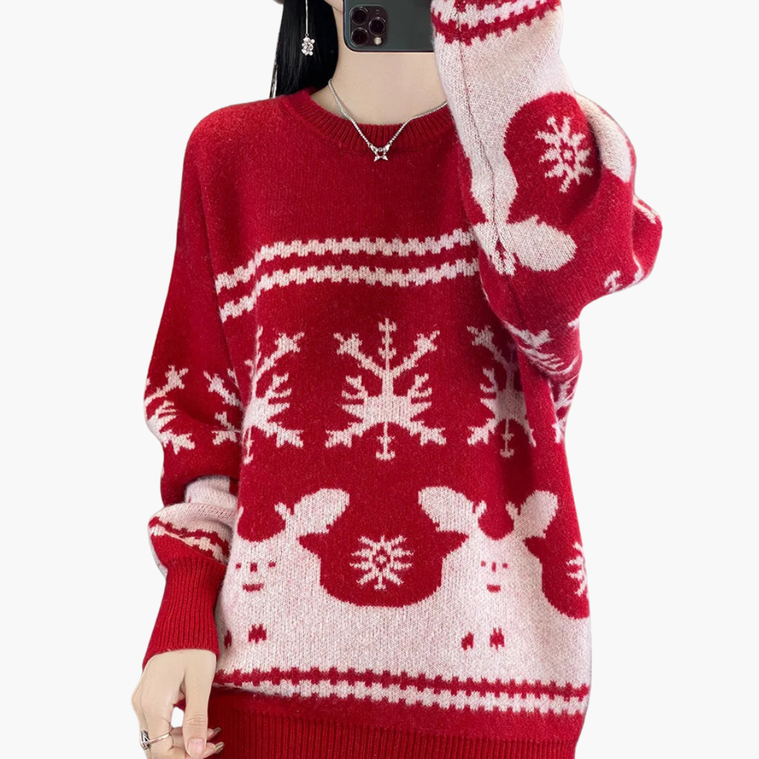 Elarova | Damen Weihnachtspullover mit Strickmuster und Rundhals