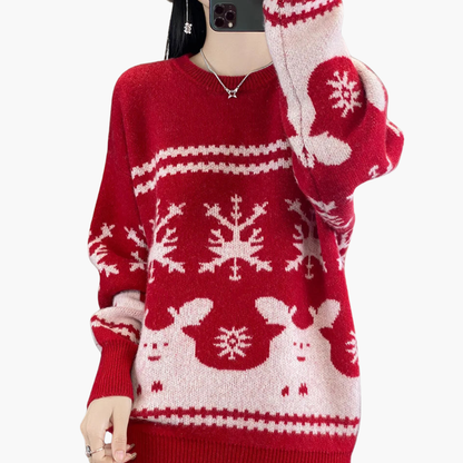 Elarova | Damen Weihnachtspullover mit Strickmuster und Rundhals