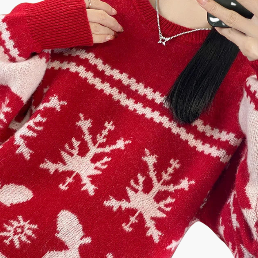 Elarova | Damen Weihnachtspullover mit Strickmuster und Rundhals