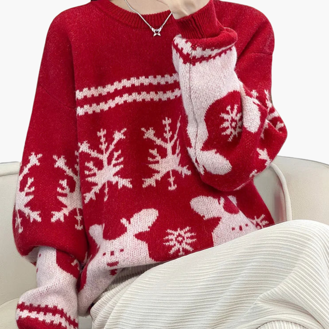 Elarova | Damen Weihnachtspullover mit Strickmuster und Rundhals